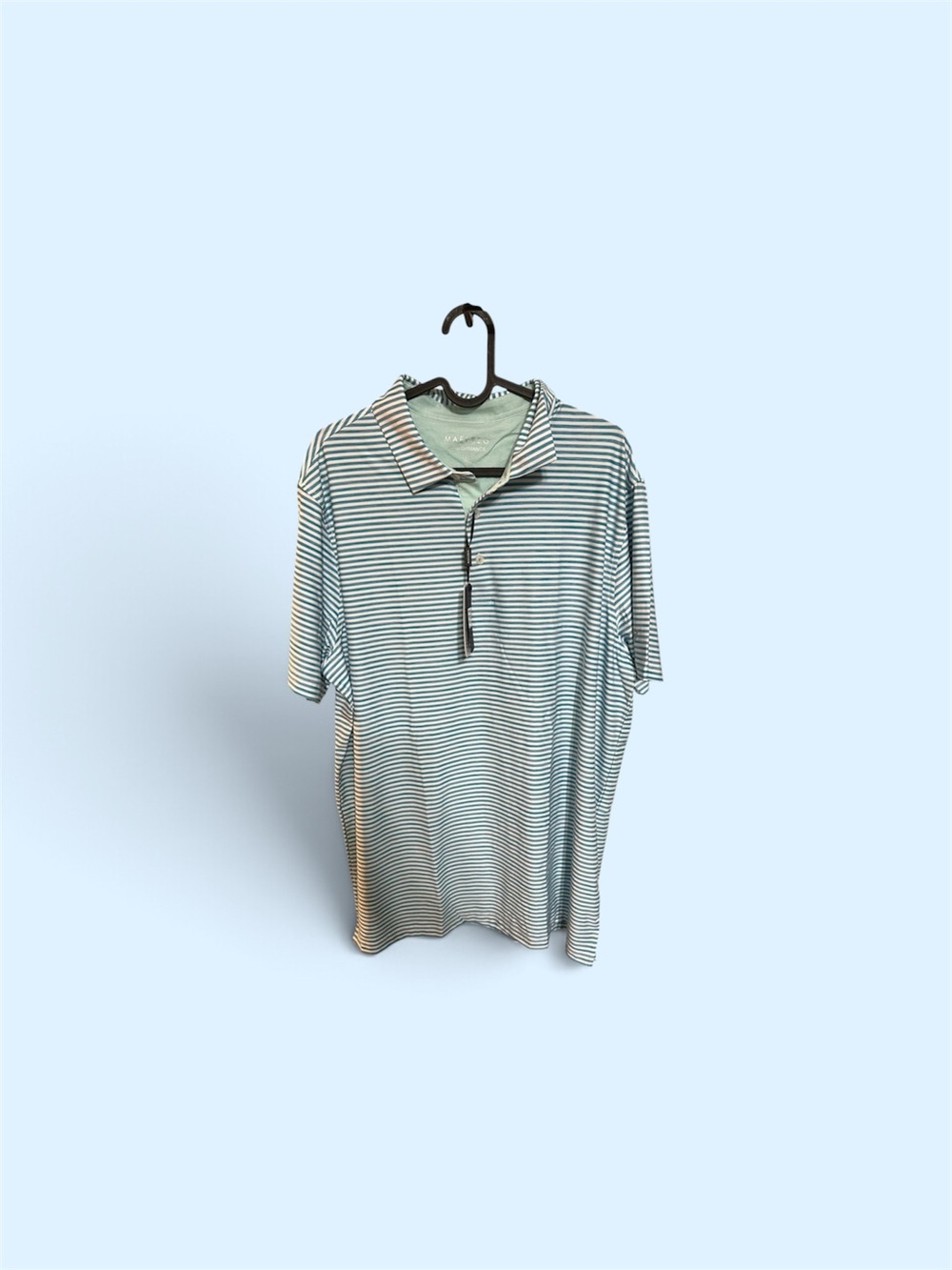 Men's Short-Sleeve Striped Polo in Light Blue and White